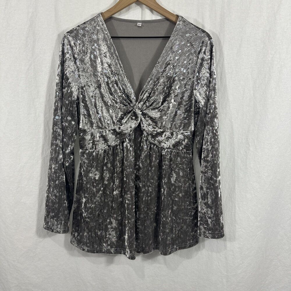 Unbranded Babydoll Grey Velvet Sparkle Top Womens Sz L Glam Party Festive